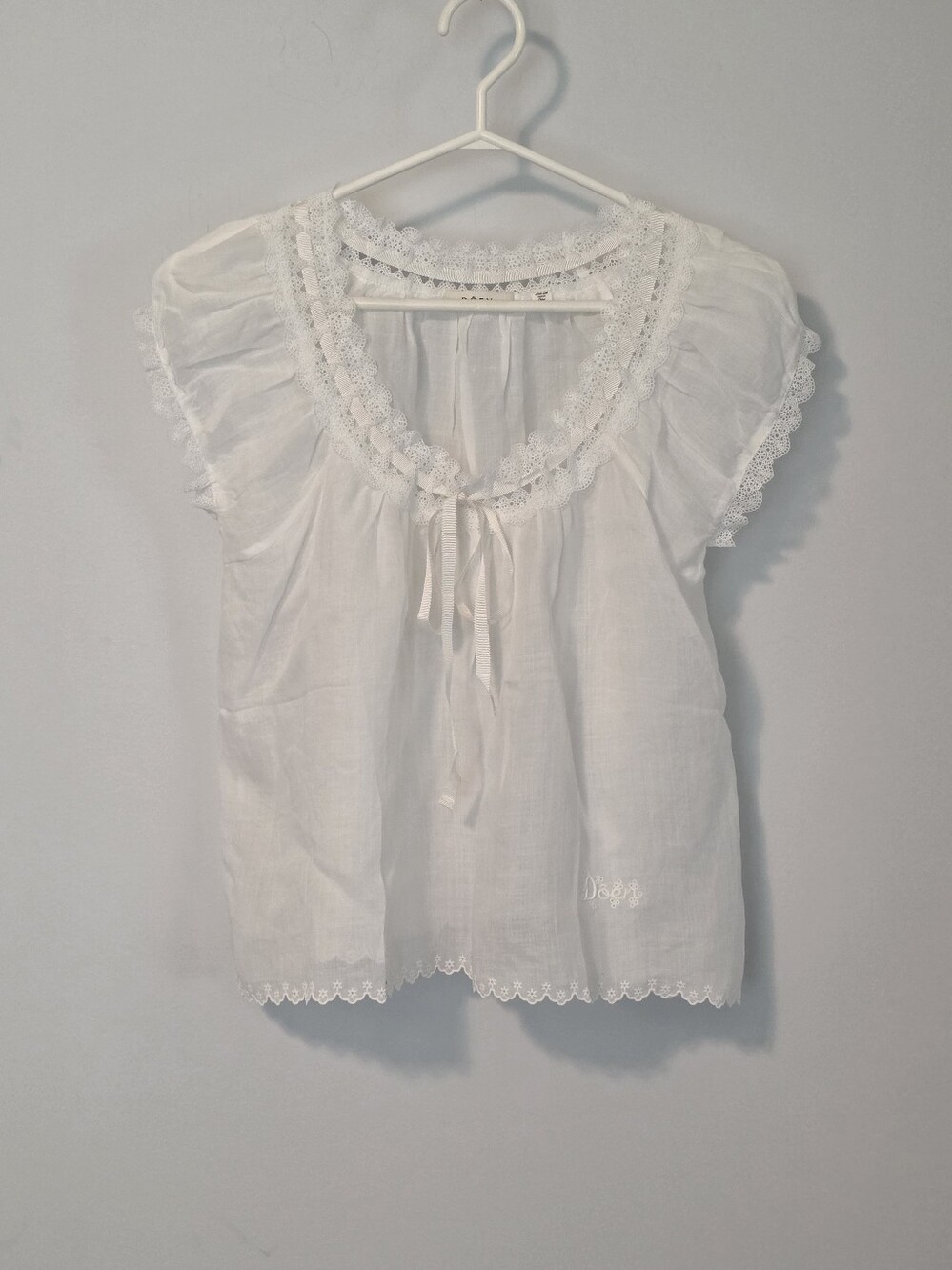 Women's White Blouse - DÔEN Marinette Vintage Inspired Peasant Embroidery Size M - Picture 5 of 13